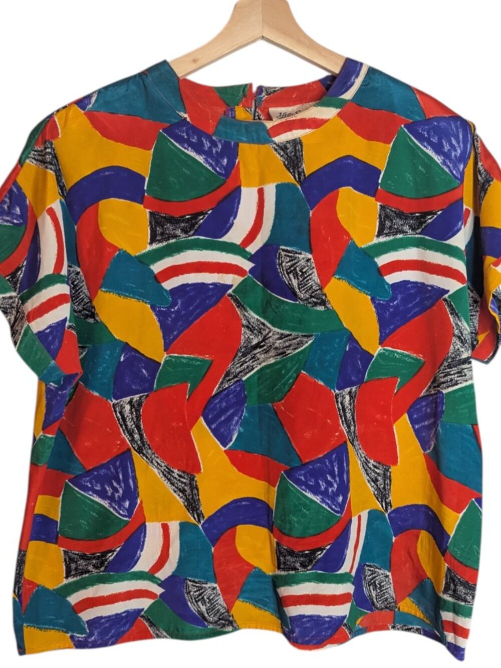 Yves St. Clair Rainbow Geometric Art Vintage 80s Blouse 18W Shoulder Pads Color